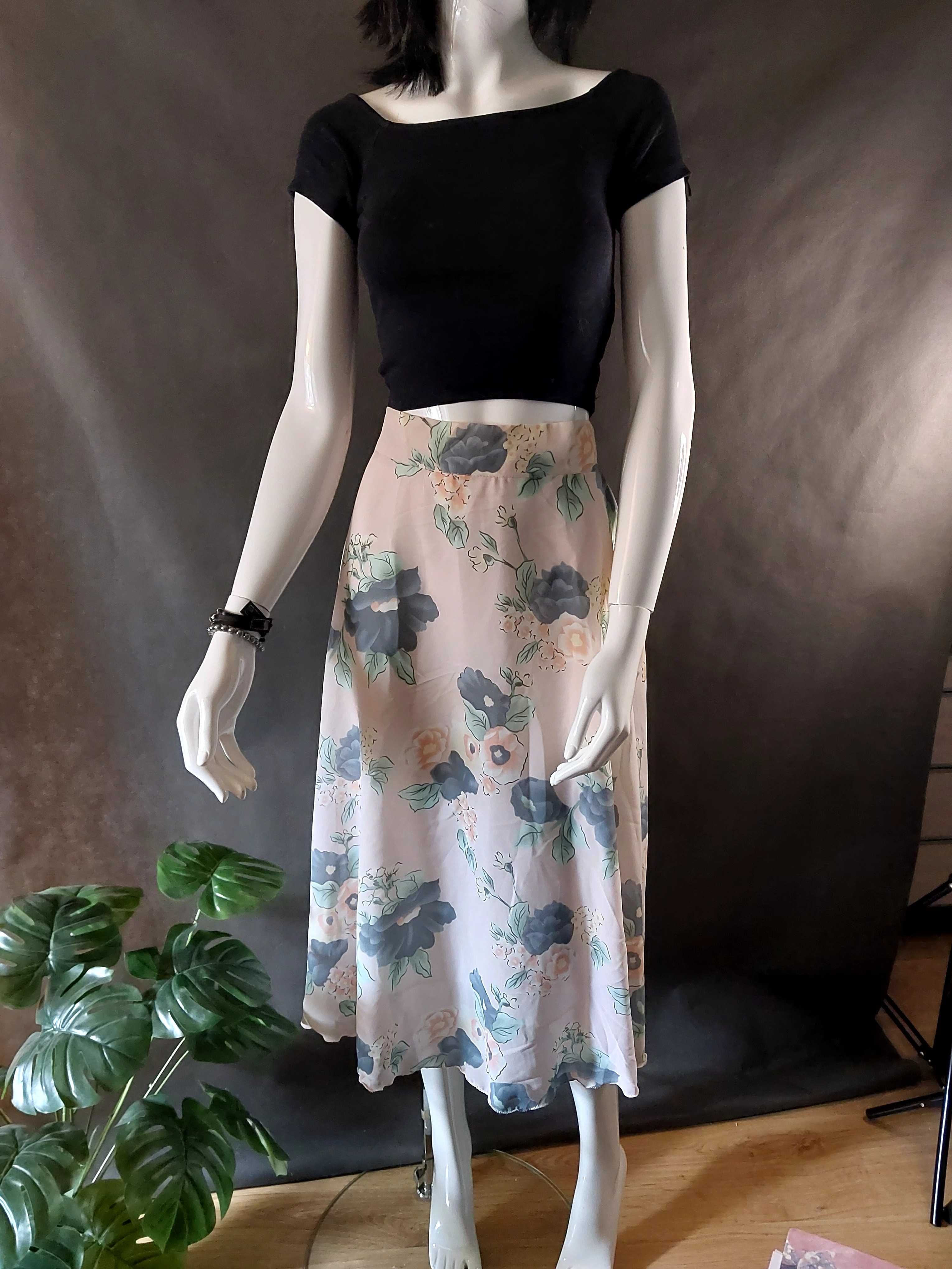 Długa spódnica w kwiaty, maxi M/L,jasną, wysoki stan