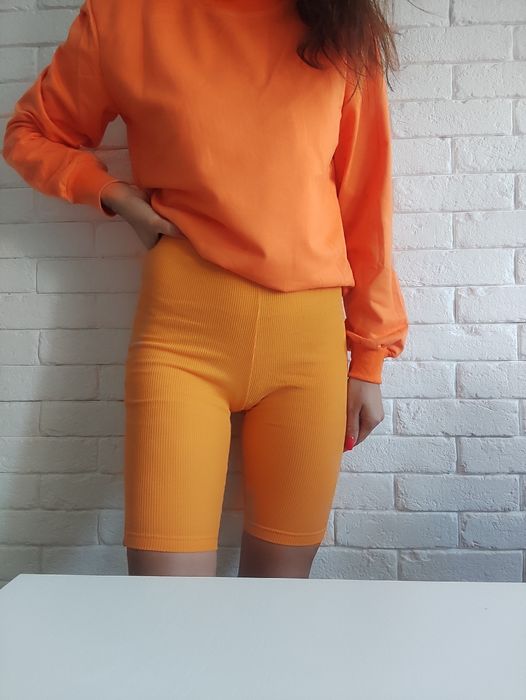 Nowe Spodenki Szorty Kolarki Pomarańczowe XS Prążkowane Selfieroom