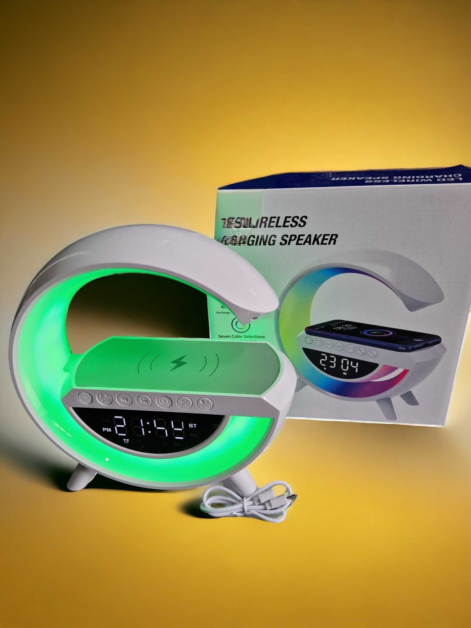 Głośnik Bluetooth z Zegarem, Podświetleniem LED i Ładowarką Indukcyjną