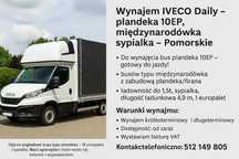 Wynajem IVECO Daily – plandeka 10EP, sypialka – Pomorskie