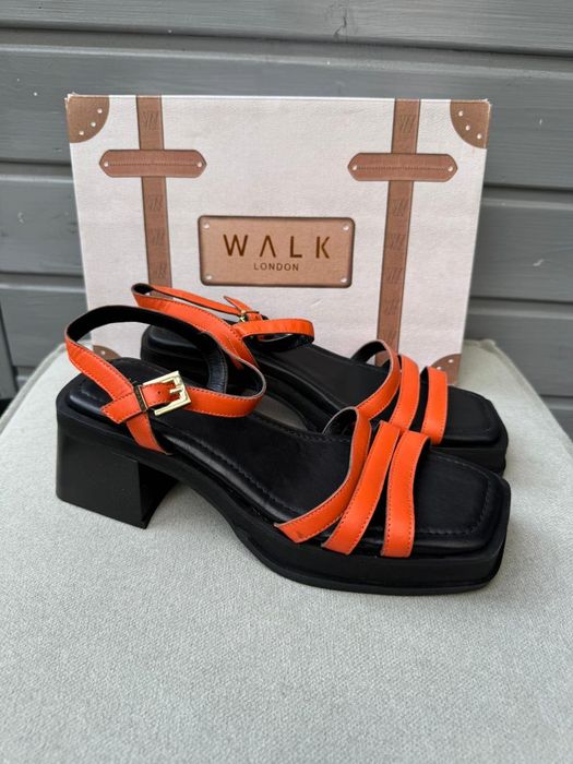 Nowe sandały damskie na obcasie WALK LONDON czarne pomarańczowe 40