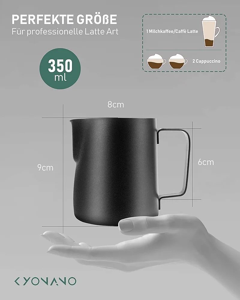 Dzbanek do spieniania mleka Kyonano 350ml mlecznik +ścierki N955