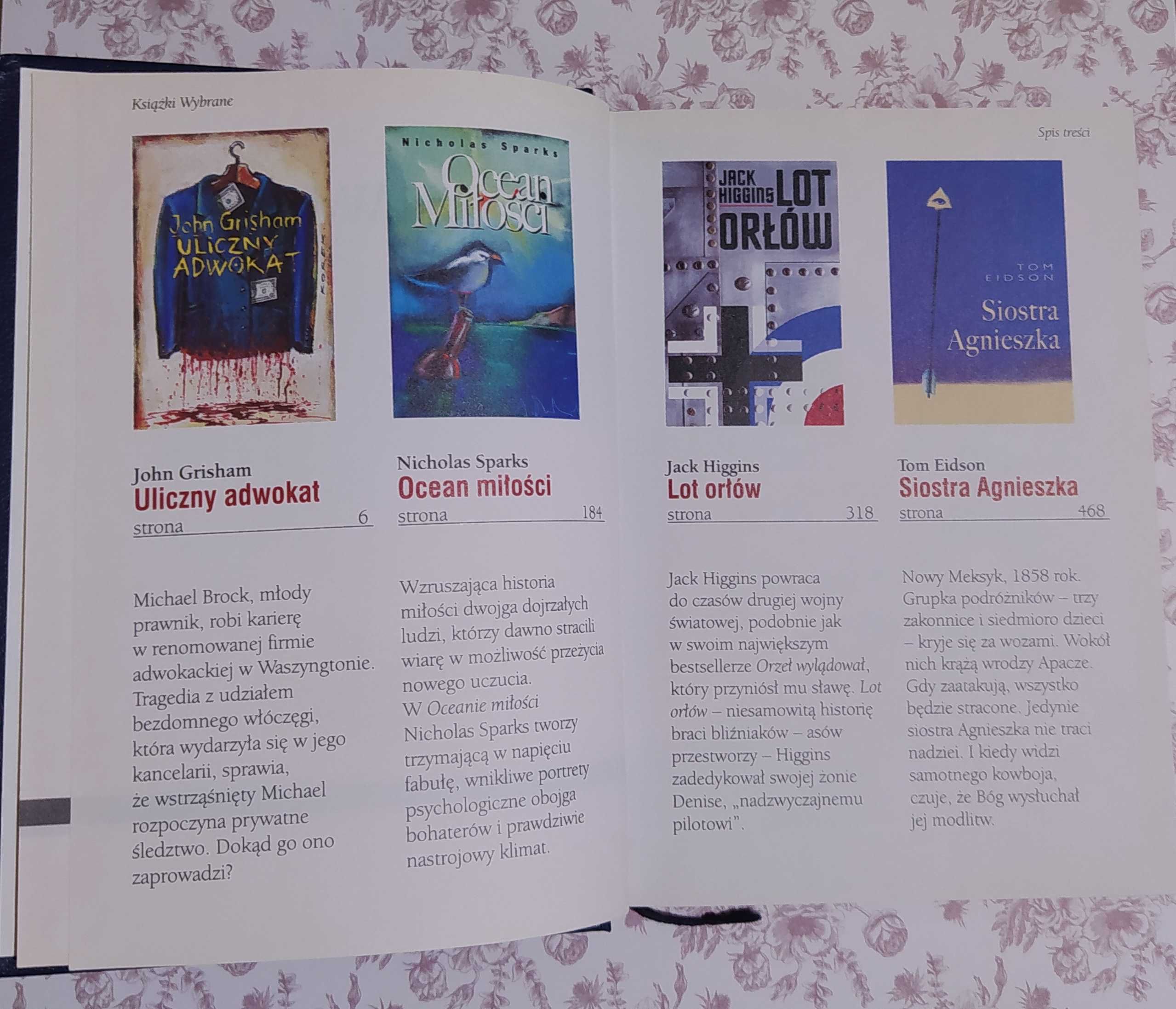 Książki wybrane: Sparks, Grisham, Higgins, Eidson - literatura kobieca