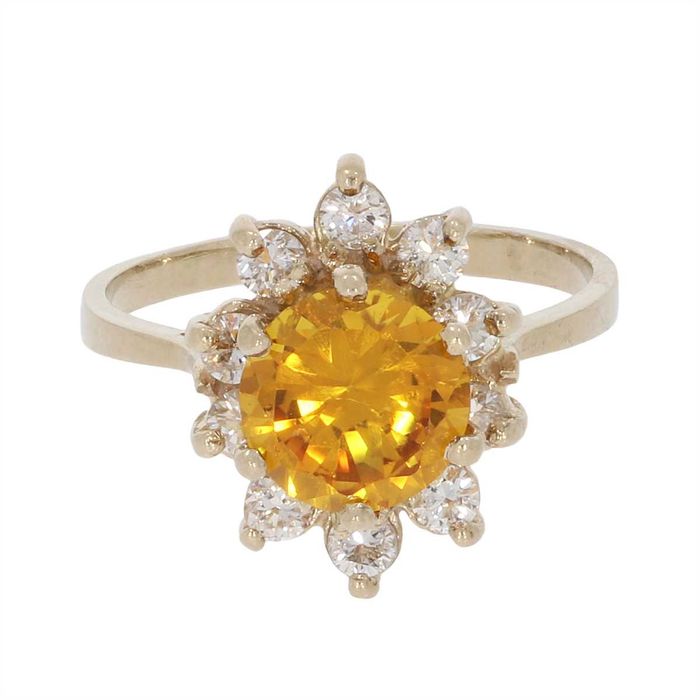 Złoty 18k pierścionek z cytrynem i diamentami