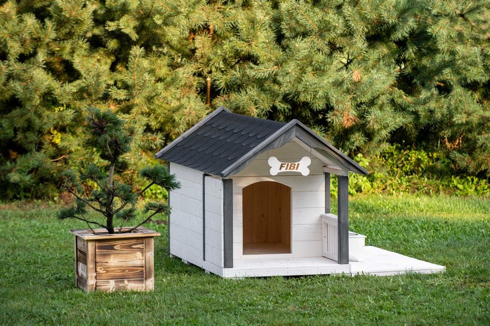 Bardzo duża buda dla psa z tarasem z litego drewna GRATISY