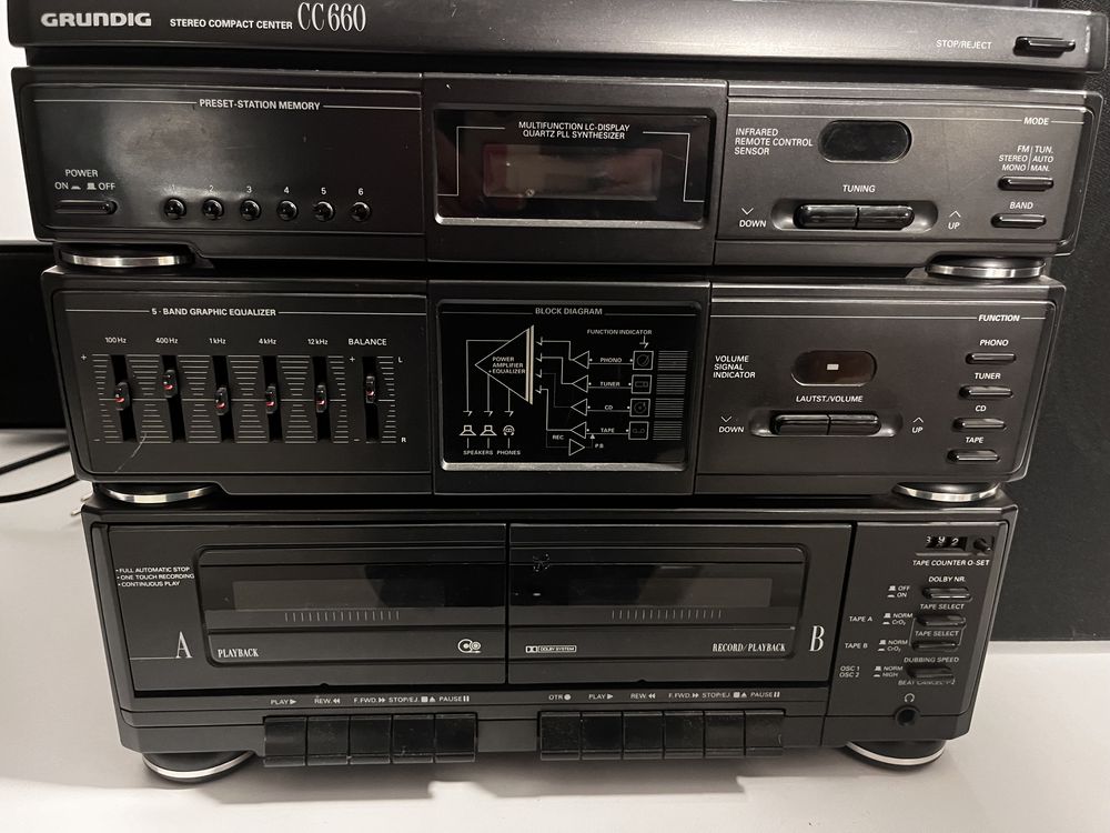 Aparelhagem grundig com gira discos, cassete e radio