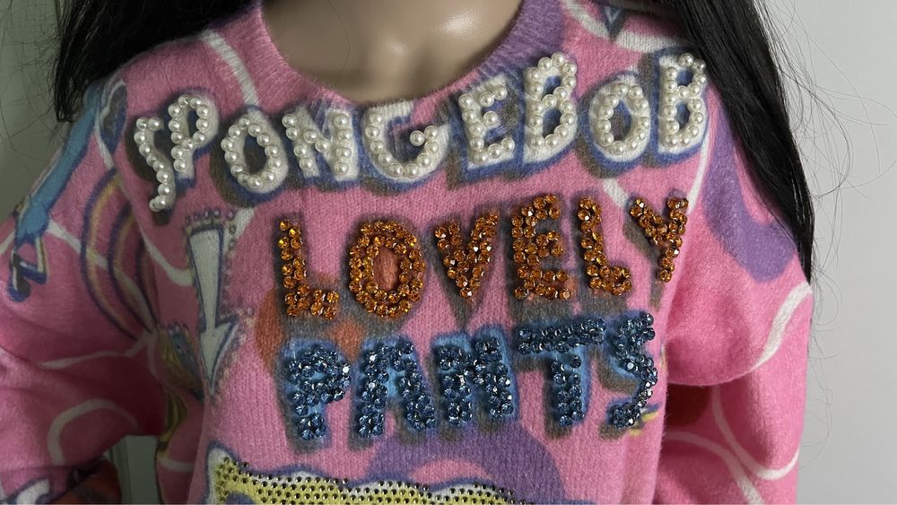 Nowy Sweter kryształy, perły, cyrkonie spongebob wyjątkowy