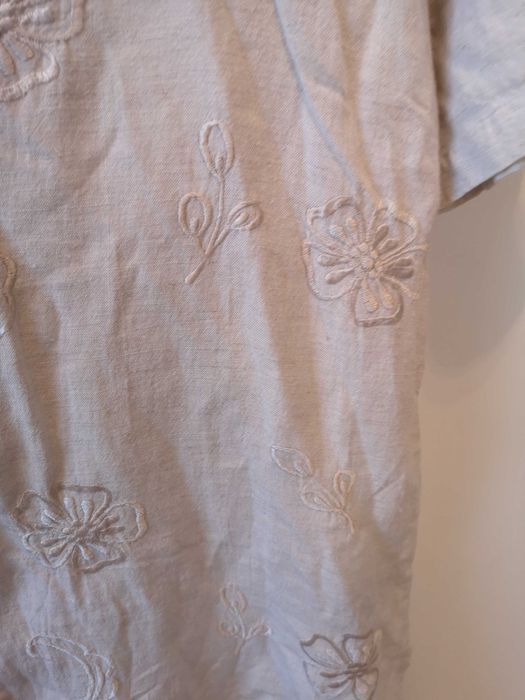 SPIDER luźna koszula vintage z domieszką lnu kremowa r. M / over size