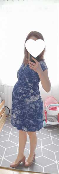Sukienka ciążowa 38 M H&M niebieska wiskozowa przed kolano