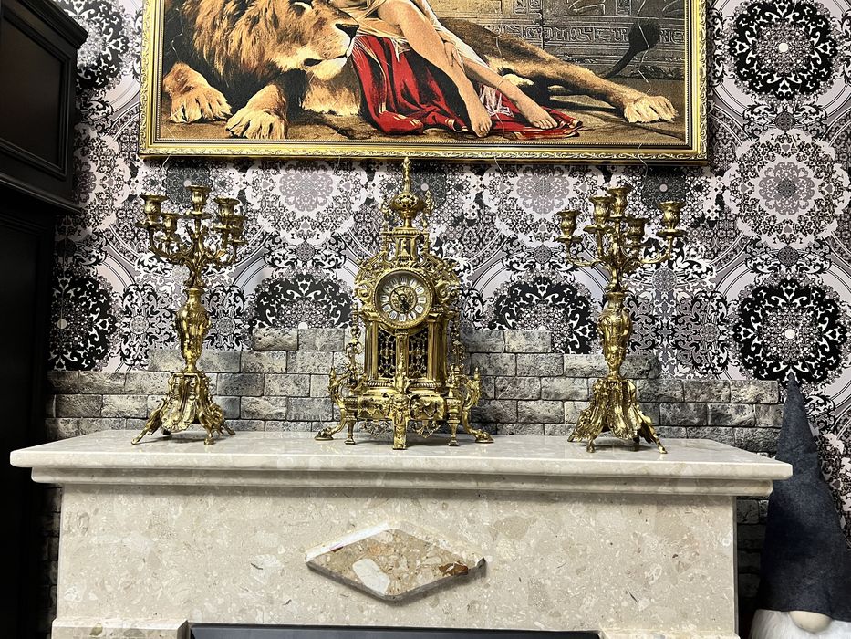 Годинник бронзовий з канділябрами / підсвічниками / часы / бронза