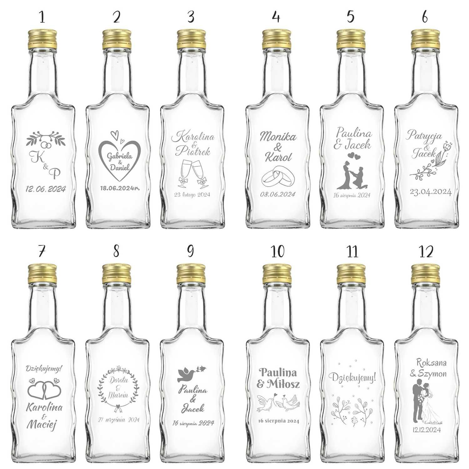 10x butelka FALA 200 ml z zakrętką na wesele ślub nalewki + grawer