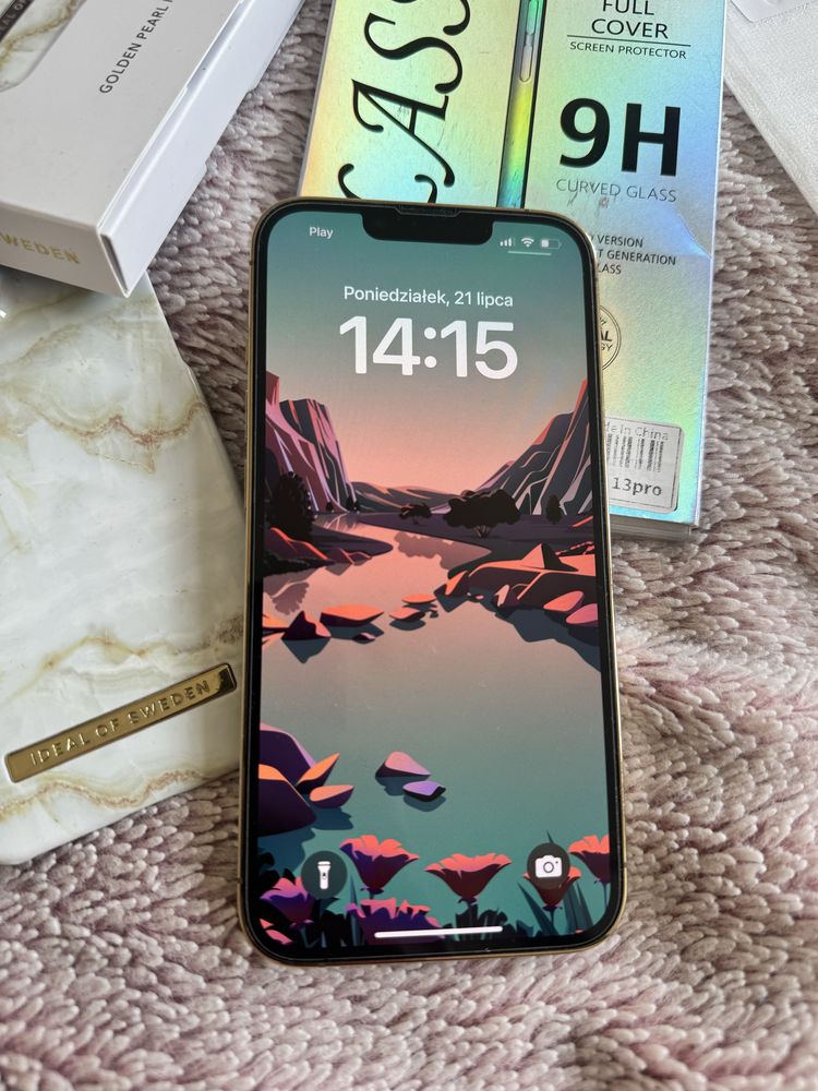 Iphone 13 pro 128 gb oryginalny bdb gold kolekcja erui case szkło