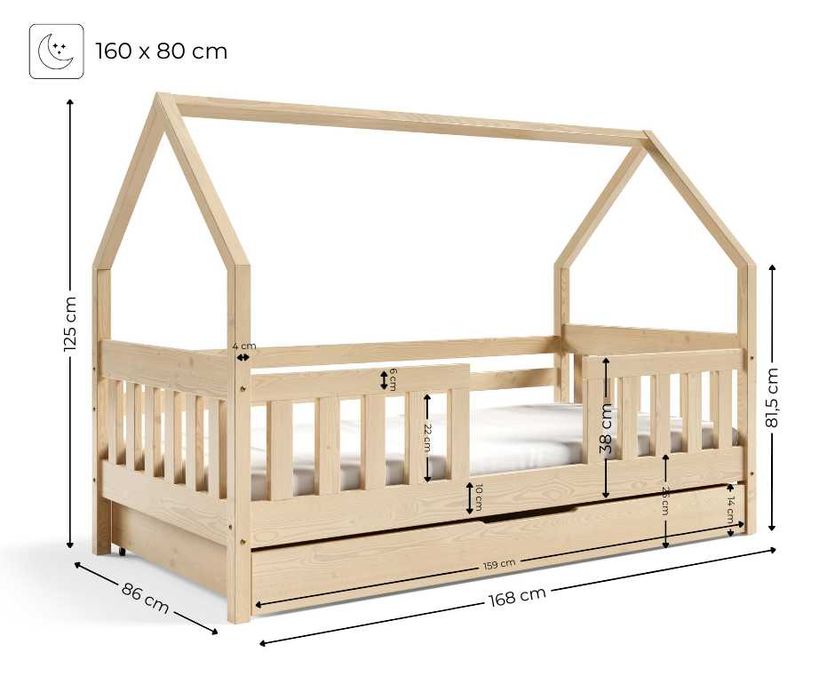 Sosnowe łóżko dziecięce DYZIO domek z materacem w cenie!