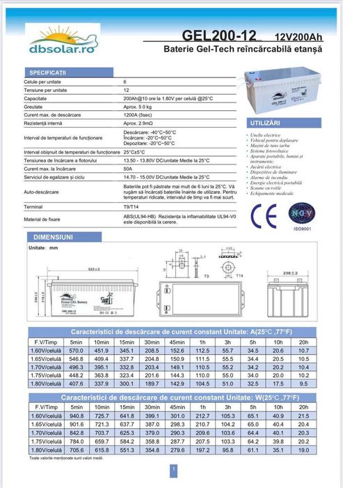 Гелевий акумулятор 200 Ah DBSolar