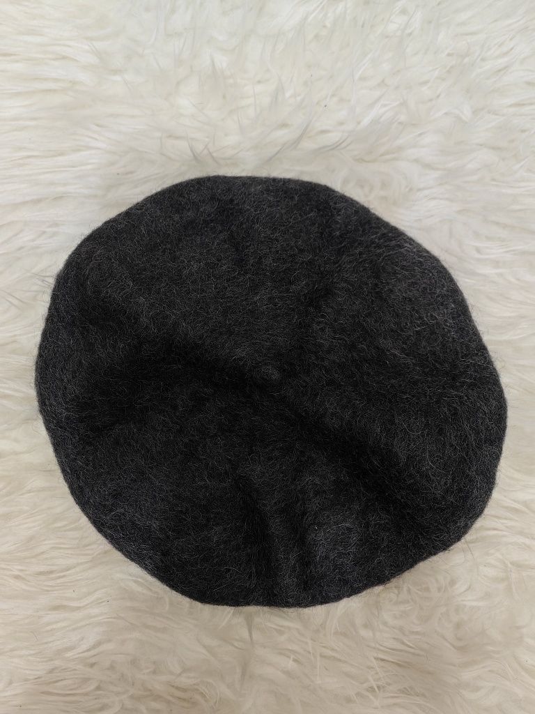 Ciemnoszary szary wełniany beret Vintage