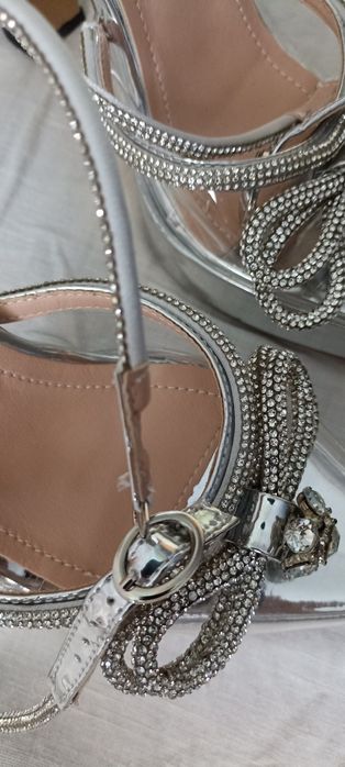 Szpilki sandałki przezroczyste odkryta pięta 40 41 z kryształkami