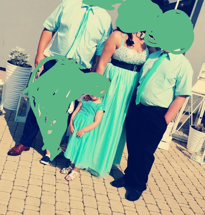 Suknia srebrno miętowa M/L na wesele