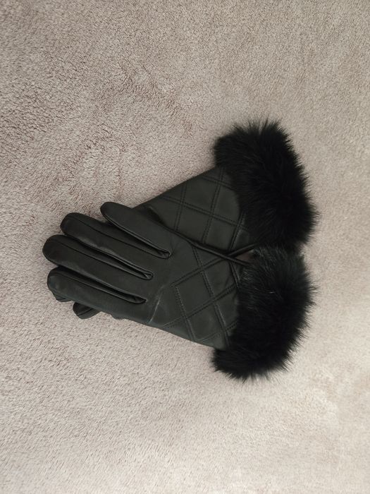 Skórzane rękawiczki z futerkiem z królika