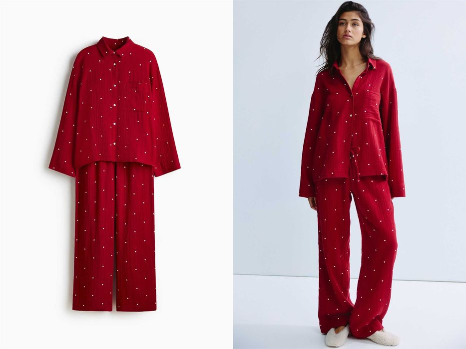 Piżama Koszula ze Spodniami XS nowa Kolekc czerwona muślinowa PROMOCJA