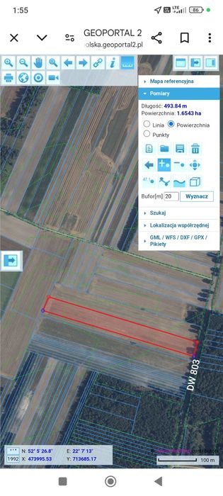 Działka 1,65ha przy DW 803