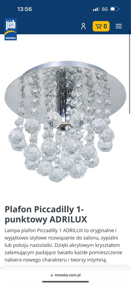 Lampa plafon żyrandol kryształy 1 puntowa