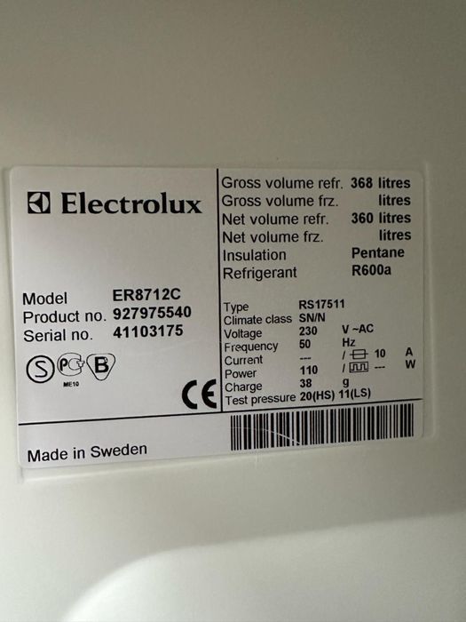Chłodziarka lodówka Electrolux Electro-helios 175 cm 350 l