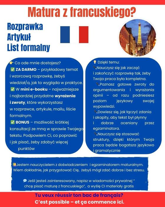 Matura język francuski. E-book "Wypowiedź pisemna z j. francuskiego.