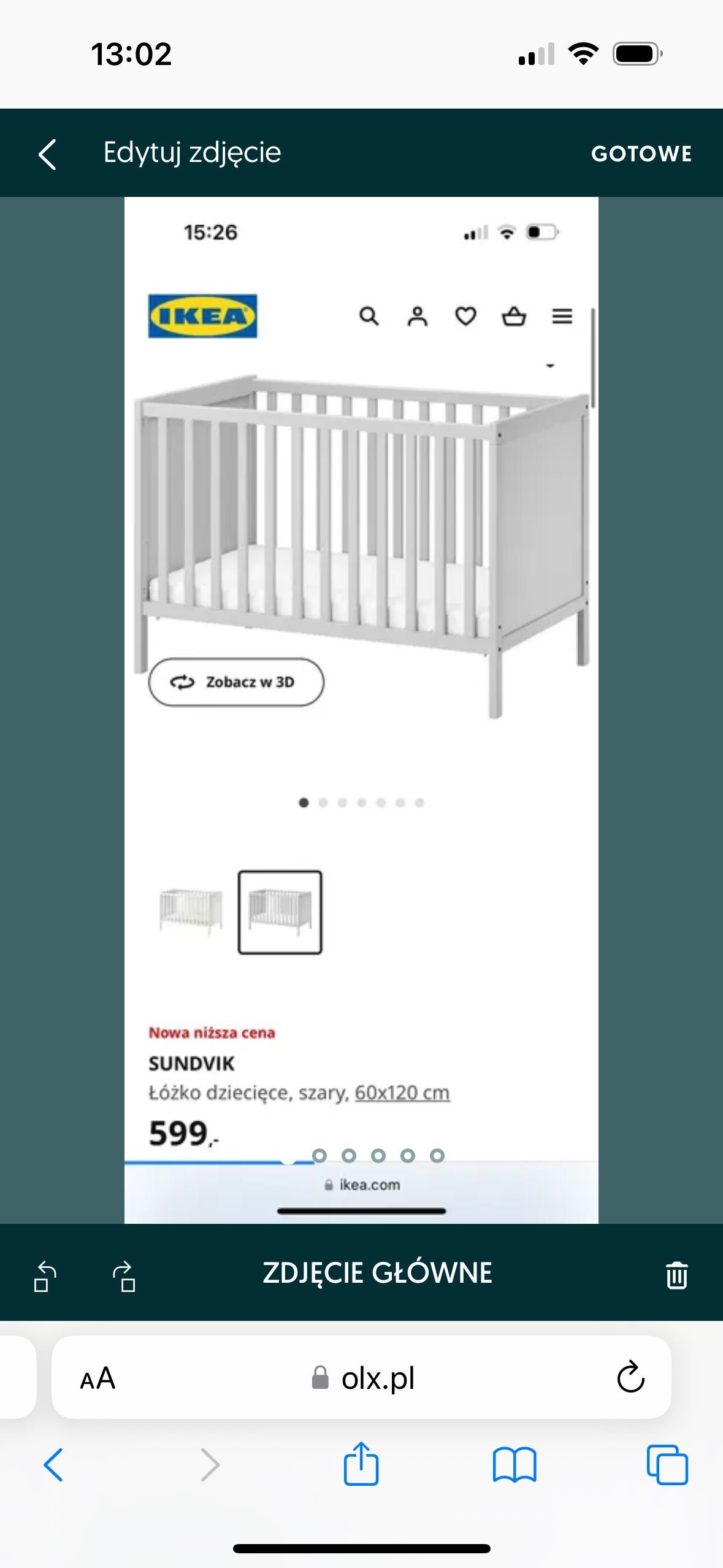 Łóżeczko niemowlęce ikea Sundvik 120x60