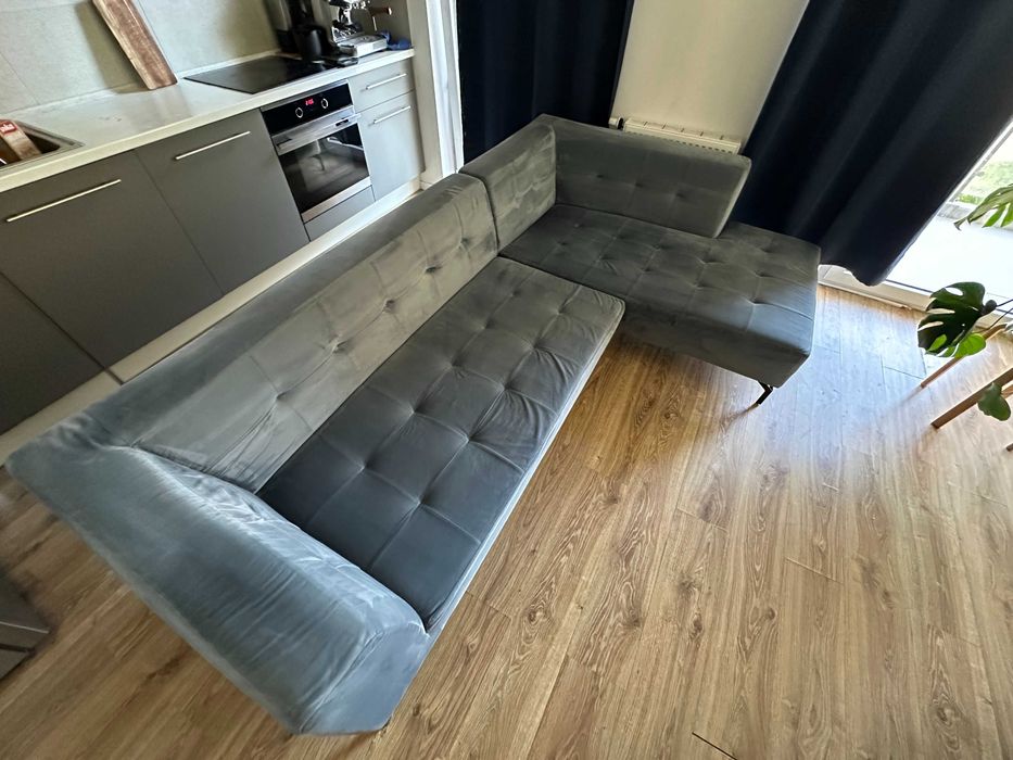 Narożnik welurowy niebieski 260x160 - stan bardzo dobry, Kraków