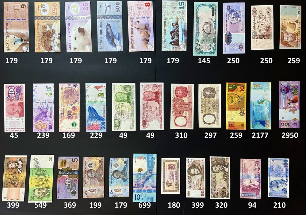 Банкноти, купюри, гроші різних країн світу від 10 грн за шт