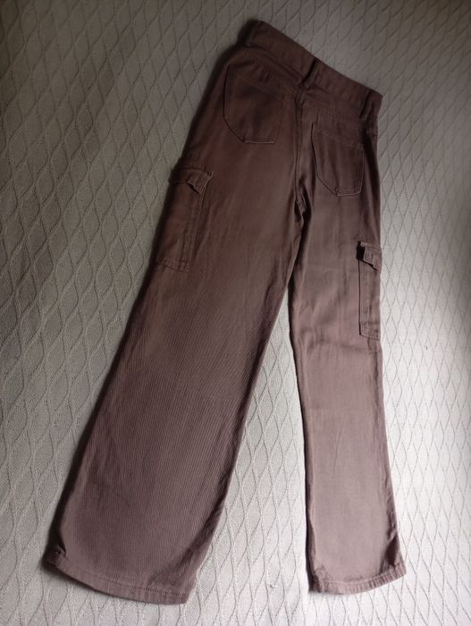 SHEIN S-M szerokie spodnie cargo z kieszeniami w kolorze mokka kakaowy
