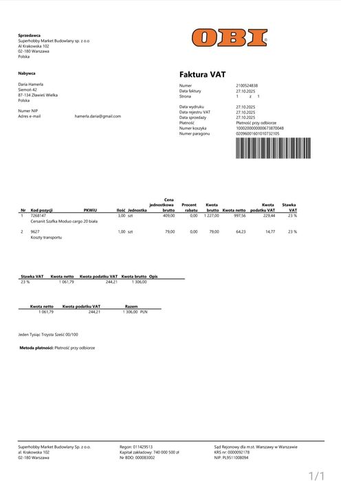 Szafka cargo Cersanit 20 cm