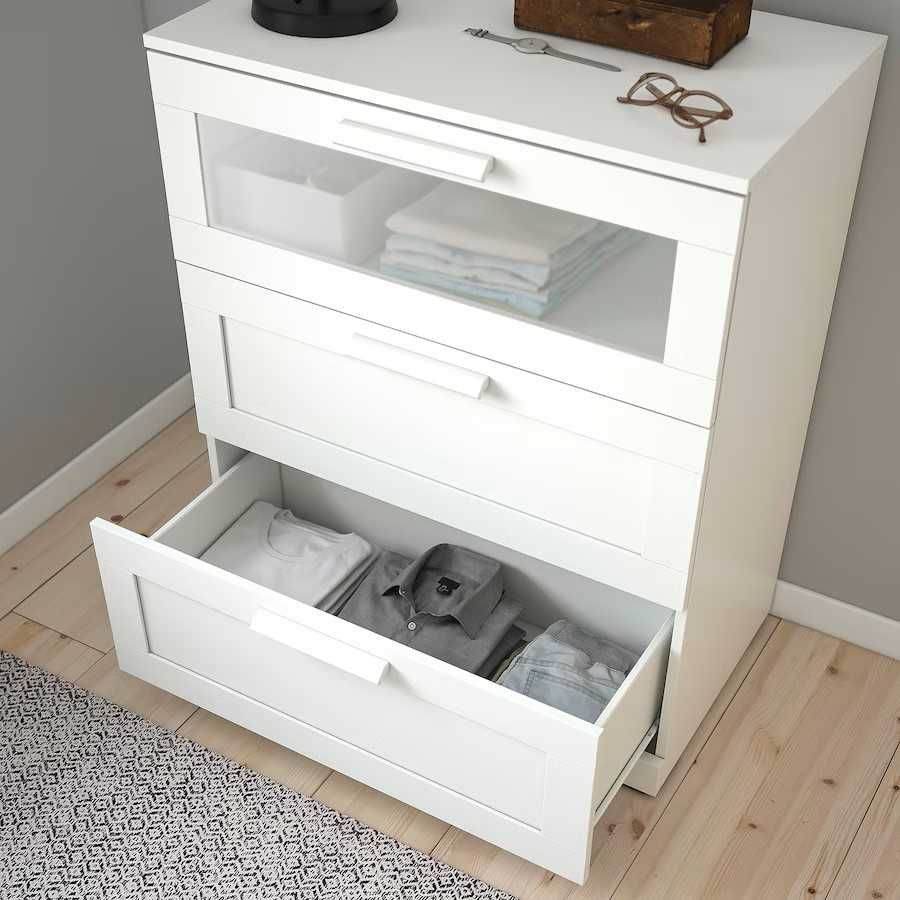 Szafka Biała IKea BRIMNES Komoda 3 szuflady biały/szkło 78x95 Nowa !!