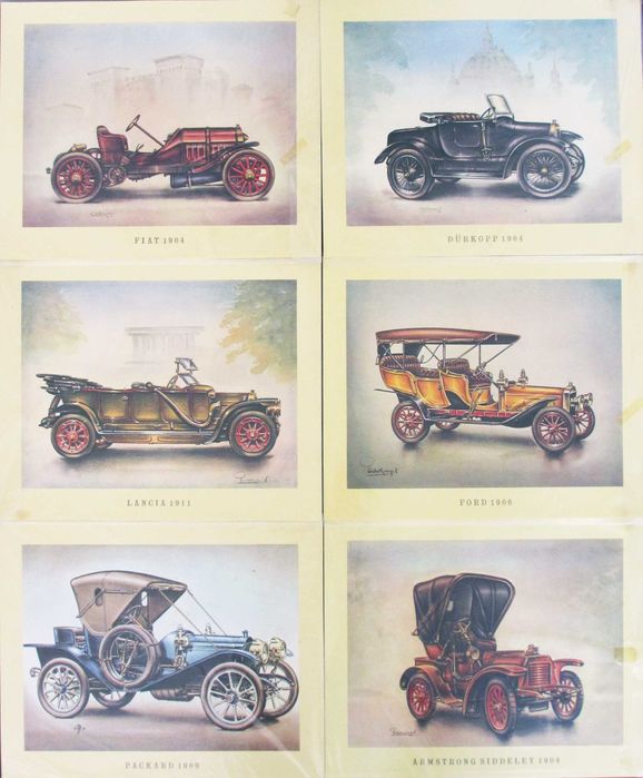 Conjunto de 28 gravuras de automóveis clássicos