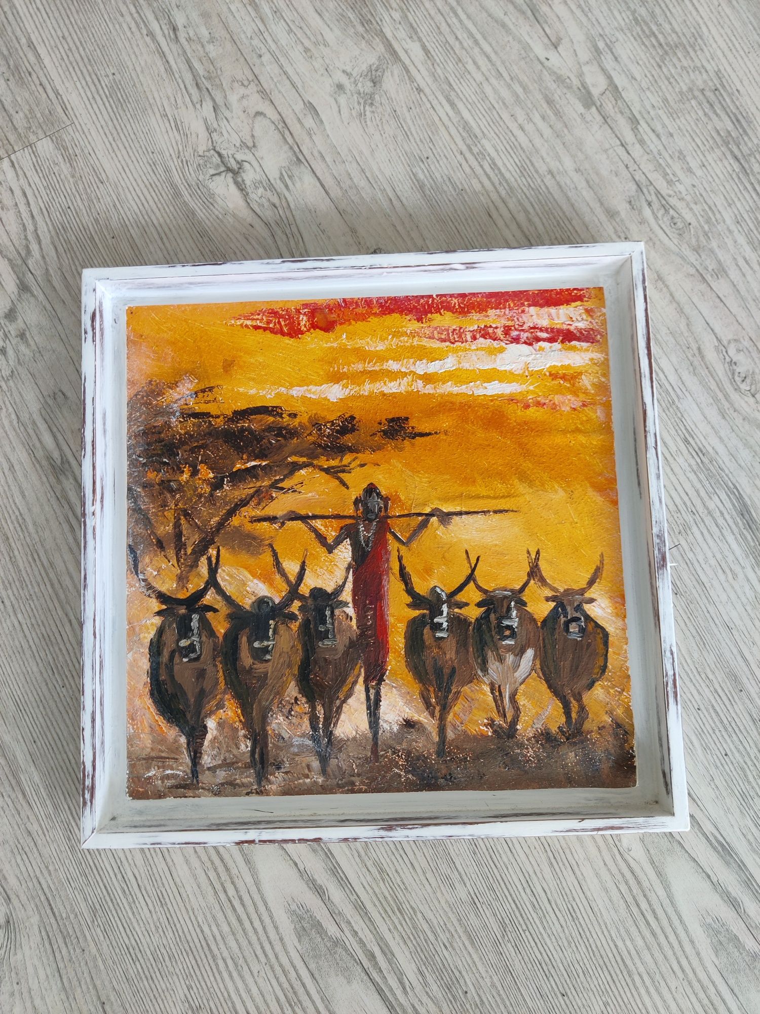 Quadro de pintura feita às mão com motivos africanos