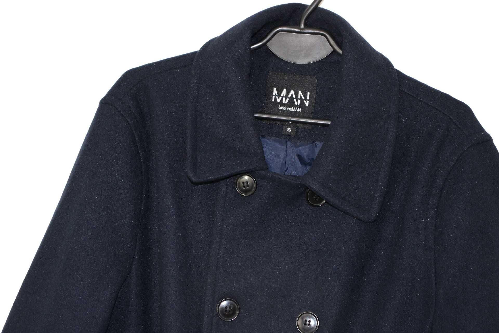 BOOHOO MAN męska kurtka krótki płaszcz granatowa elegancka guziki S