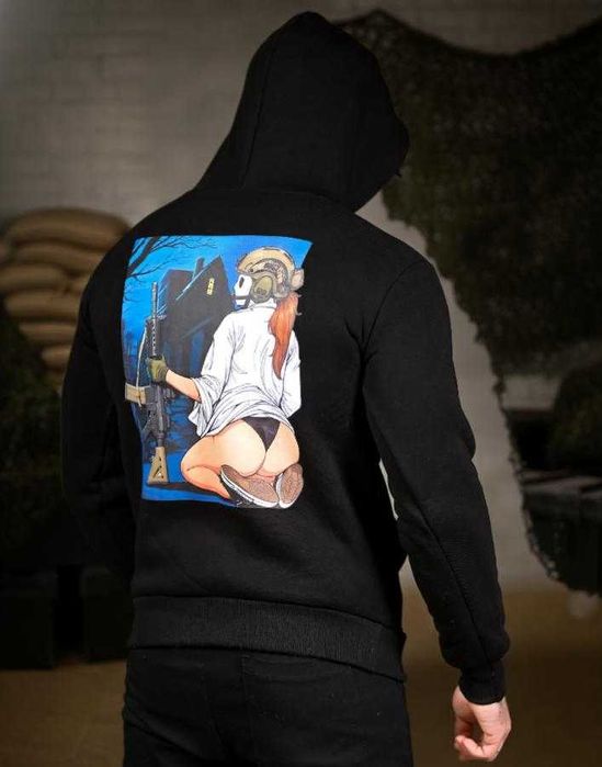 Тактичне худі Sexy Girl with AR-15 чорне Тепле на флісі Без передоплат