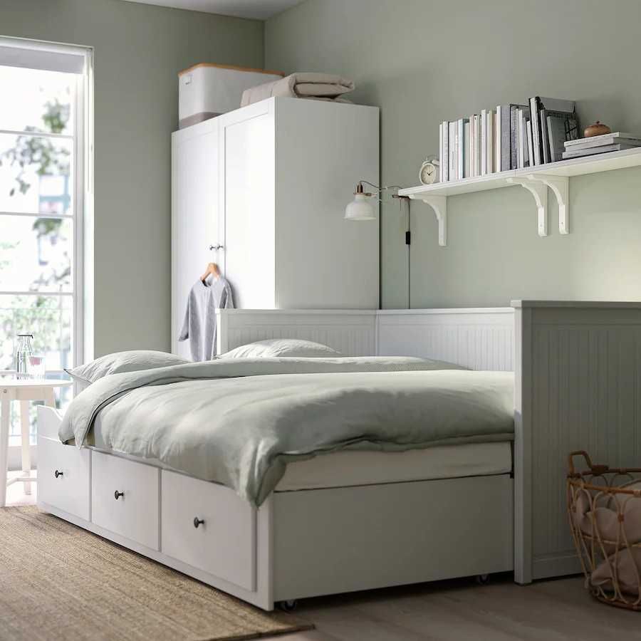Cama individual/dupla, com 3 gavetas, branco, 80x200 cm, com colchões.