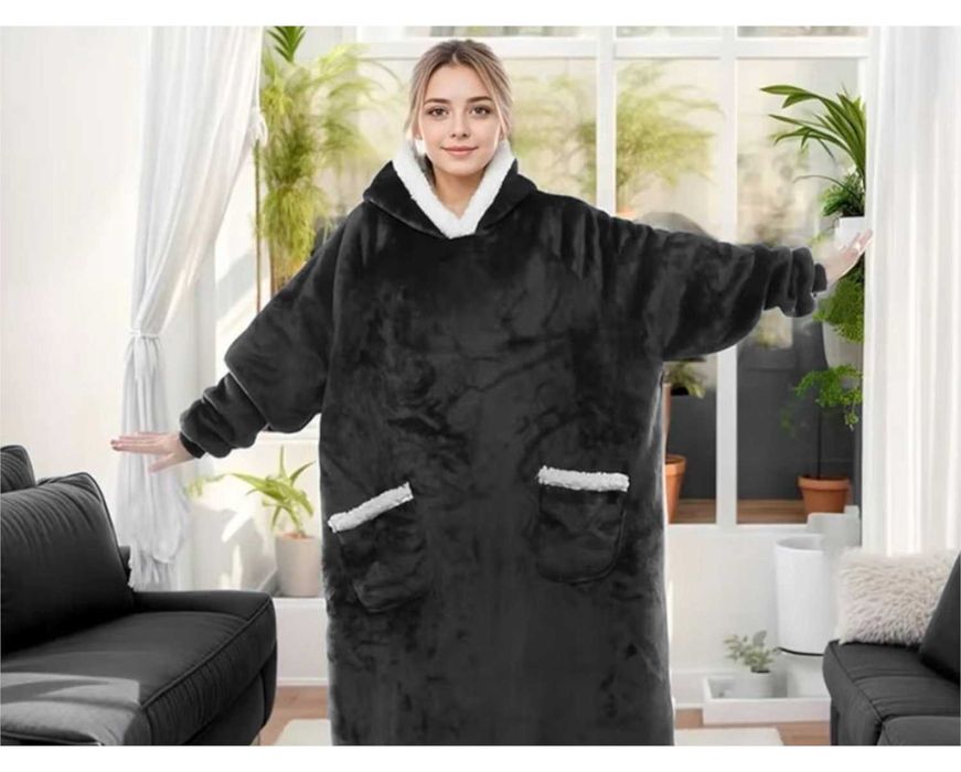 Koco Bluza Oversize Długa Ciepła Koc Damska z Kapturem Dzień Kobiet