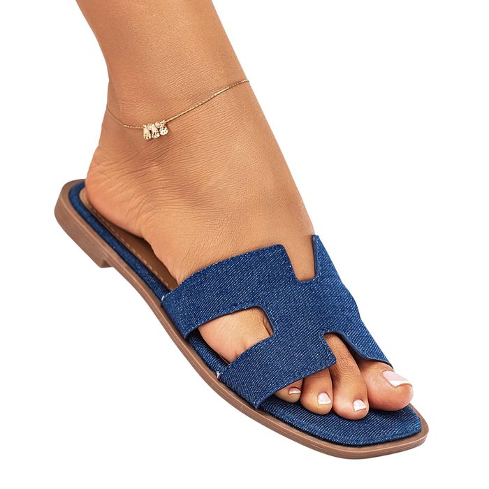 Klapki damskie niebieskie jeansowe Denim 39 płaskie lekkie buty