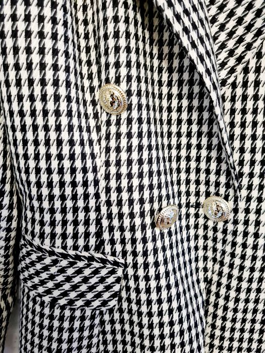 Żakiet marynarka polski edan guziki złote pepitka czarno biały XS, S