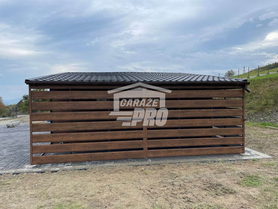 Garaż blaszany 6x6 wiata drzwi 4x okno rynny Blachodachówka GP231