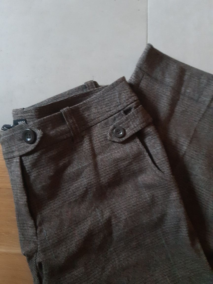 H & M stylowe spodnie czekolada krata elegant jak nowe r L/42