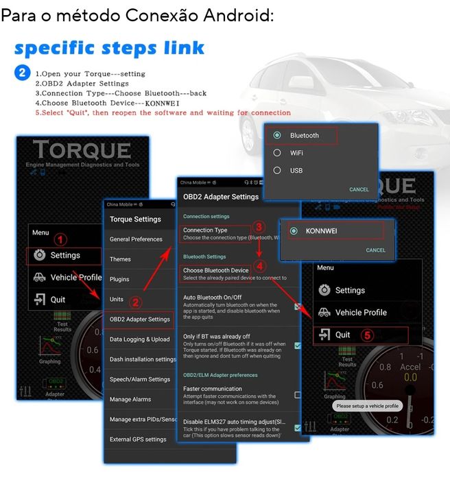 Interface de diagnóstico automóvel OBD2 Elm327 konnwei kw901 NOVO