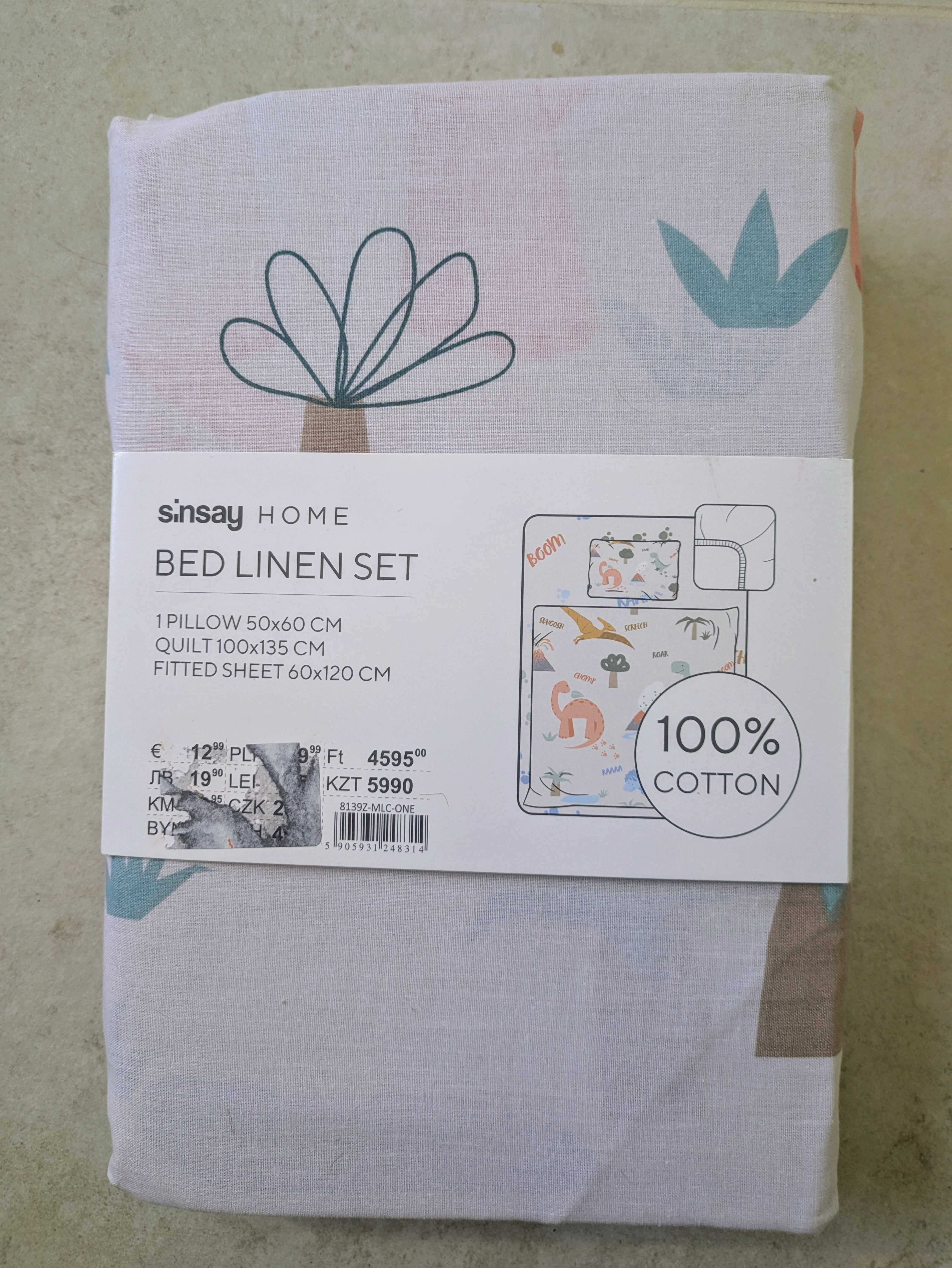 Pościel 100x 135  i prześcieradło w dinozaury Sinsay home dla chłopca