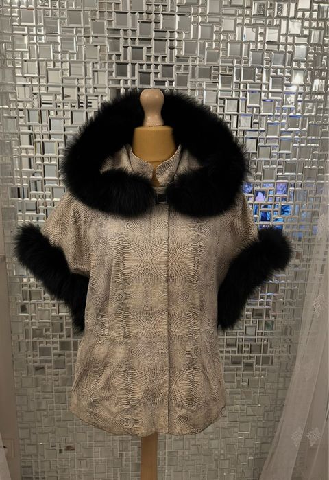 Luksusowa  stylowa kurtka Ponto100% skóra naturalna z futrem