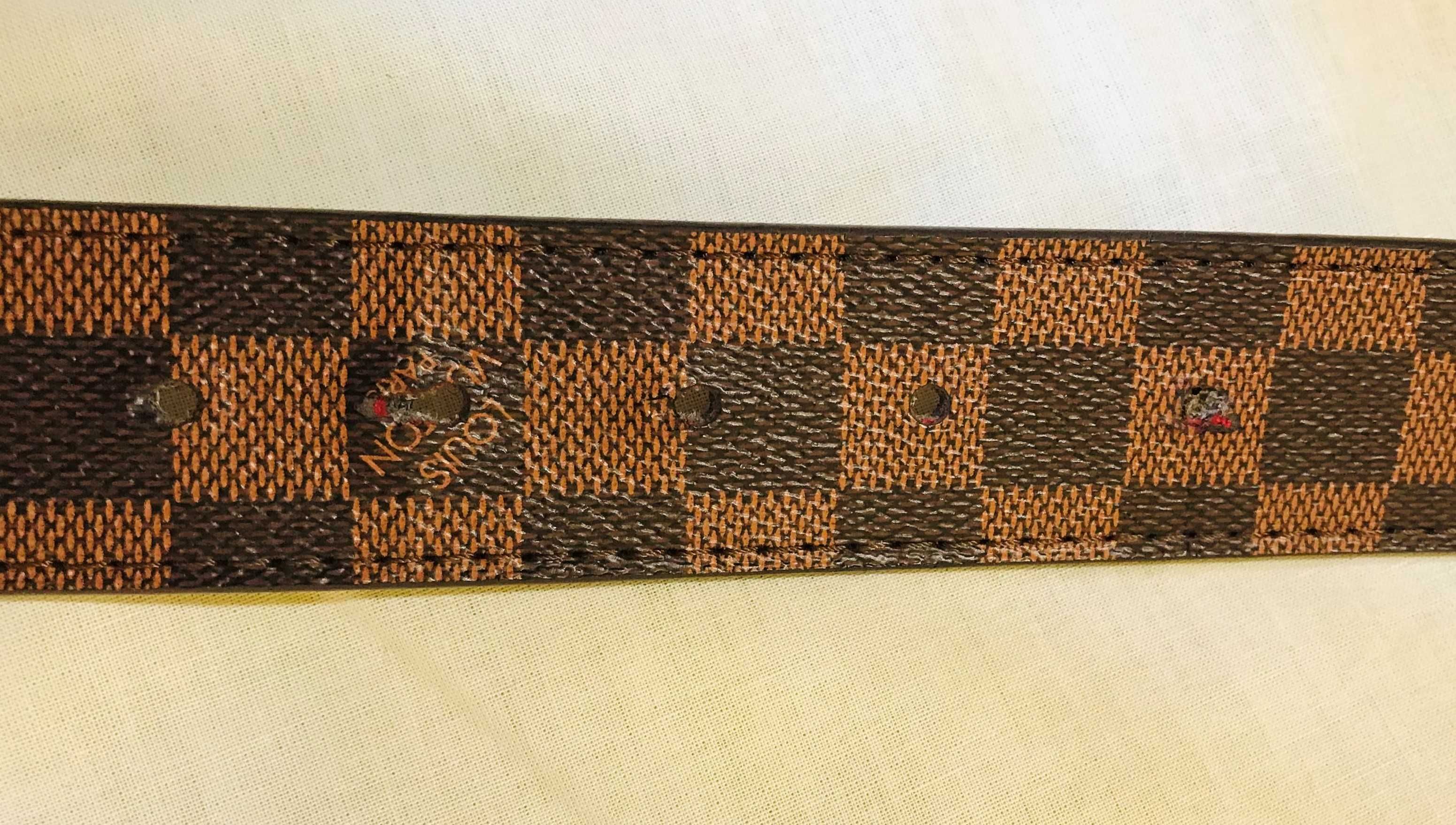 pasek louis vuitton skóra brązowy kratka złota klamra 100 cm