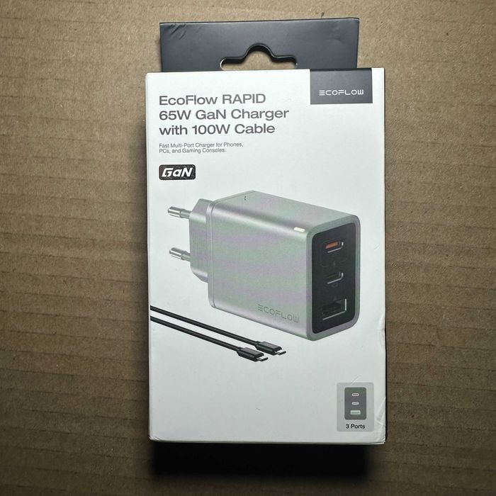 Зарядное устройство EcoFlow RAPID GaN Charger 65W с 100W кабелем!
