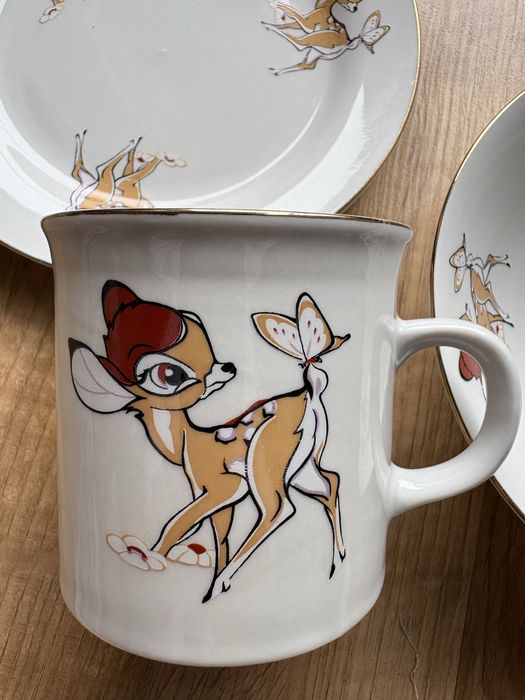 Retro komplet z bambi talerzyk miseczka kubek sarenka prl