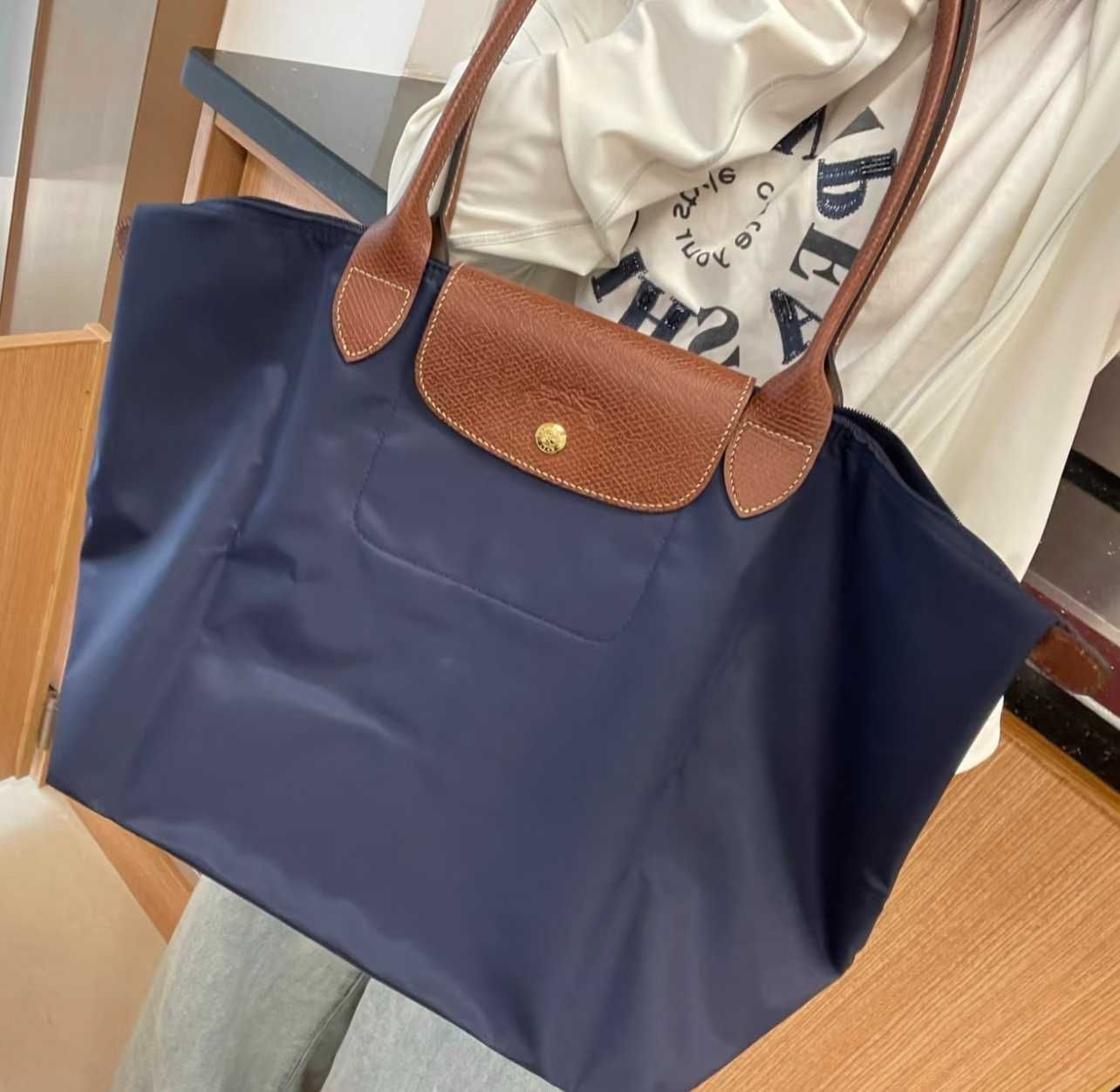 Torba Longchamp Shopper Granatowa Duża Pojemność